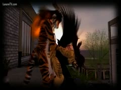 A tiger bonks a citizen in this porn clip does zoophilic